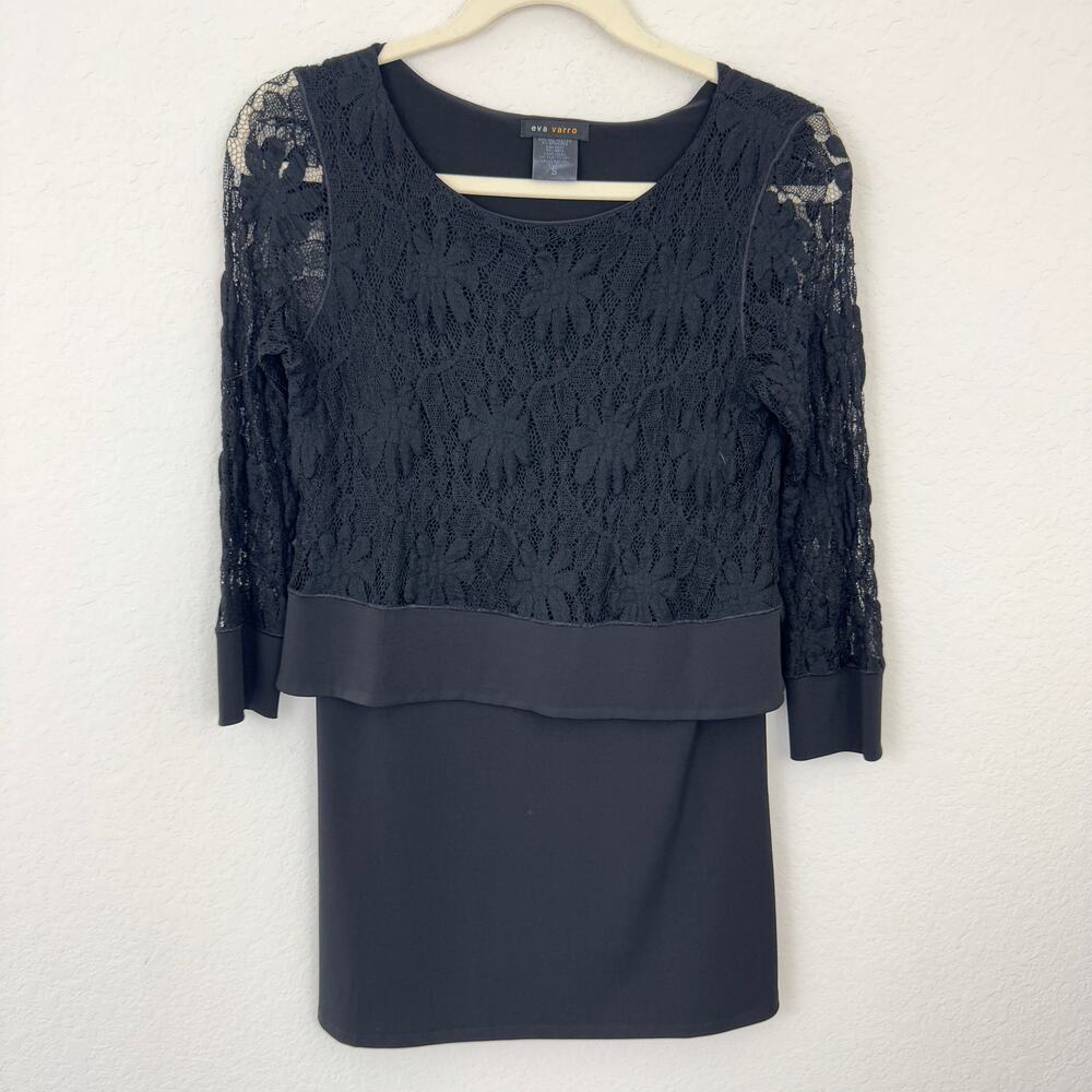 Eva Varro Womens Blouse Top Size S Floral Lace Layered Minimal Classic Black